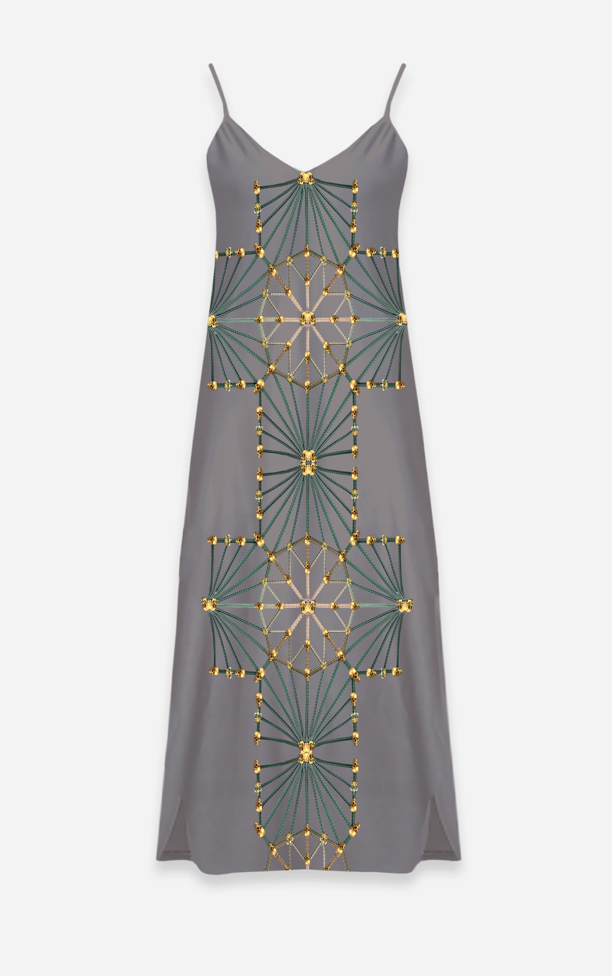Skull Cathedral- French Gothic V Neck Slip Dress in Lavender Steel | Le Leanian™