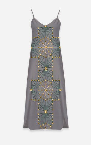 Skull Cathedral- French Gothic V Neck Slip Dress in Lavender Steel | Le Leanian™