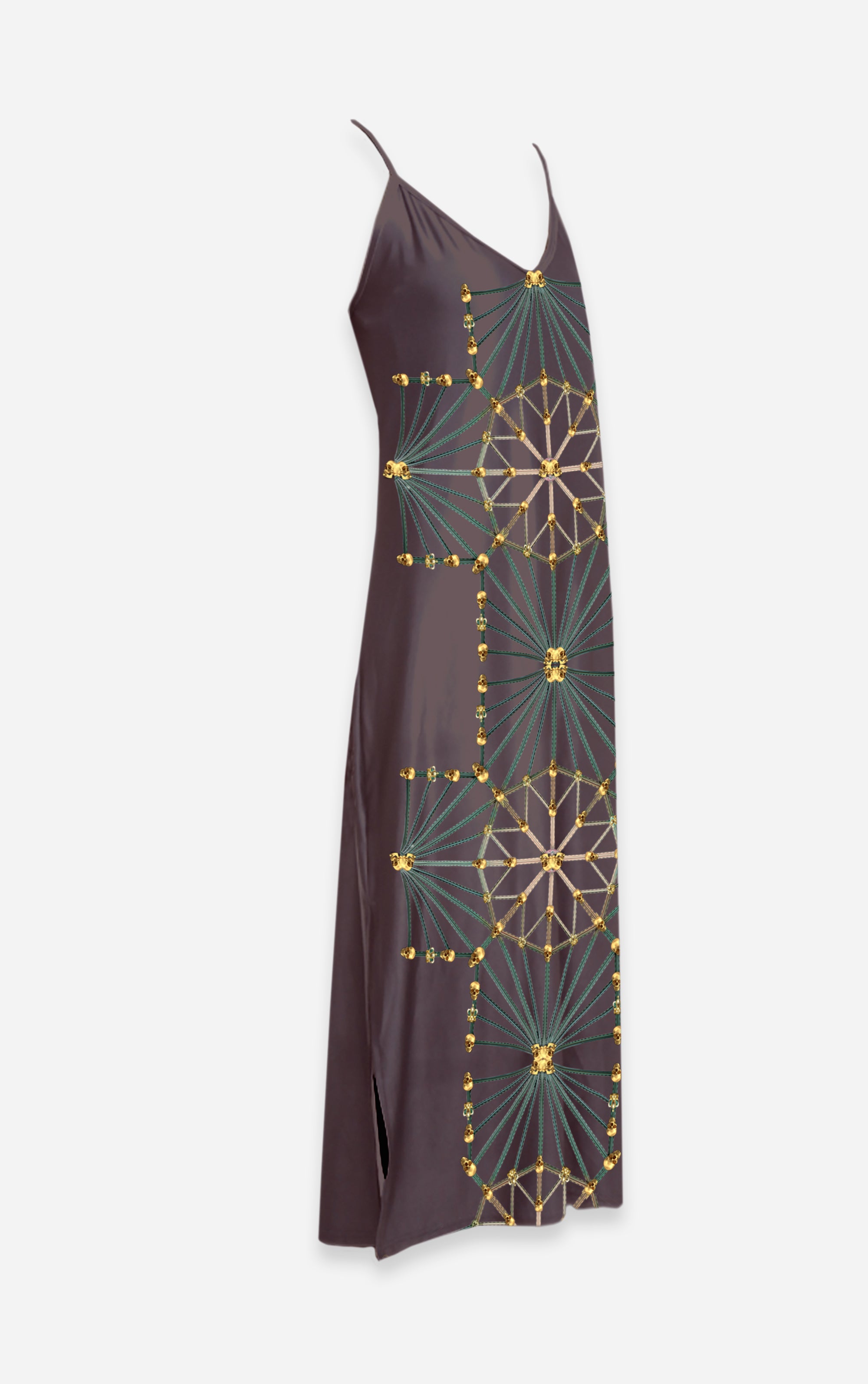 Skull Cathedral- French Gothic V Neck Slip Dress in Muted Eggplant Wine | Le Leanian™