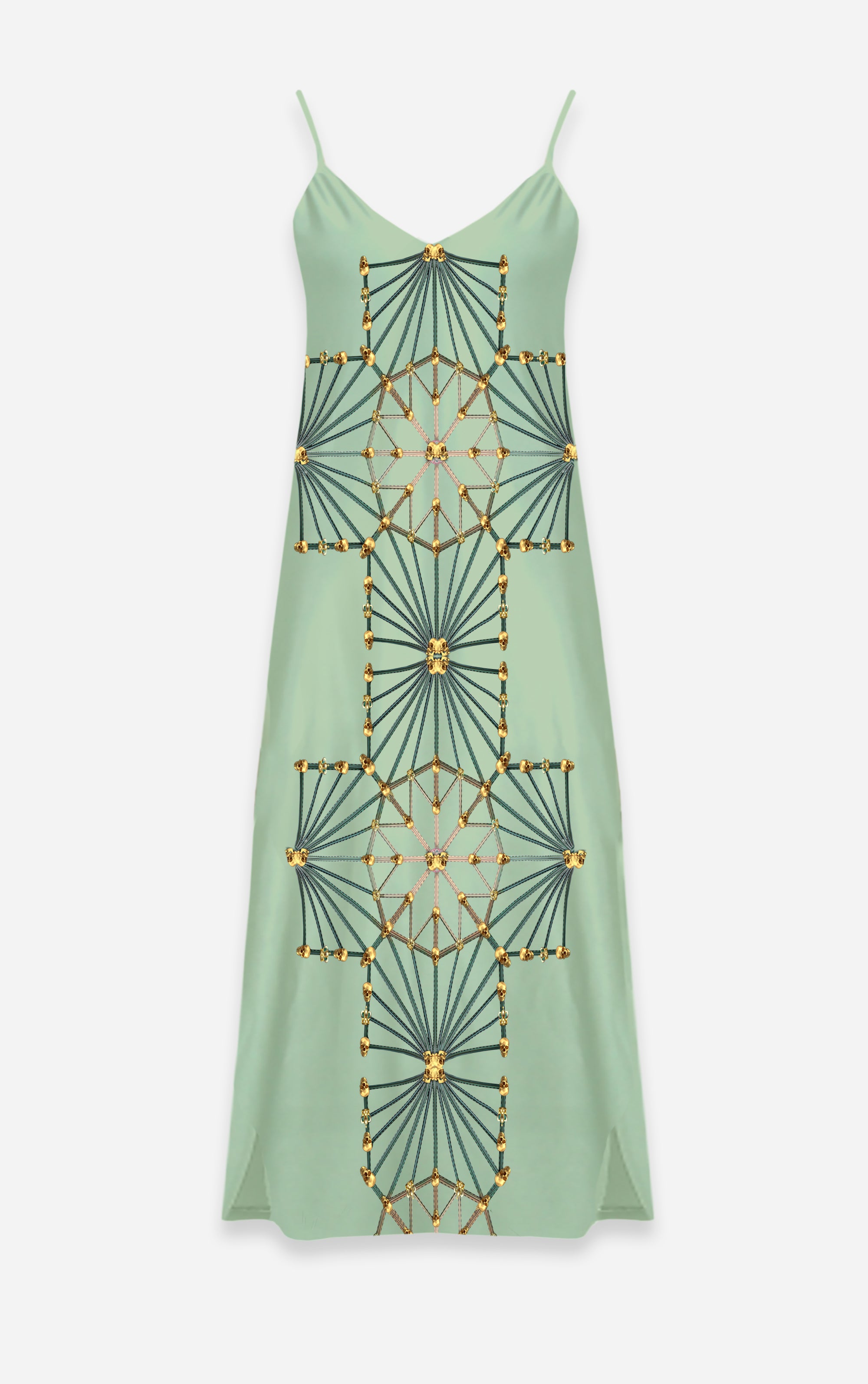 Skull Cathedral- French Gothic V Neck Slip Dress in Pastel Blue- Le Leanian™