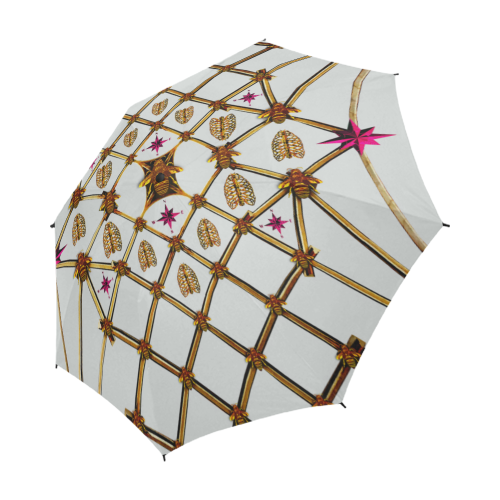 Bee Divergence Gilded Ribs & Magenta Stars- Semi & Auto Foldable French Gothic Umbrella in Lightest Gray | Le Leanian™