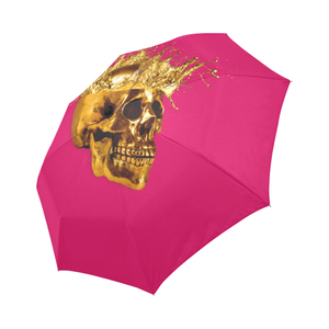 Cirque- Circus Metallic Gold Skull Umbrella- in Color Solid Bold Fuchsia, PINK