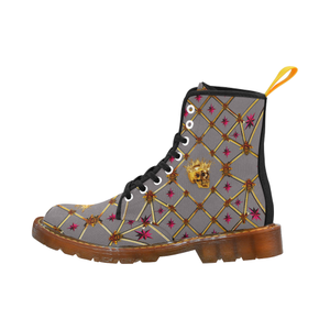 Golden Skull & Magenta Stars- Women's French Gothic Combat  Boots in Lavender Steel | Le Leanian™