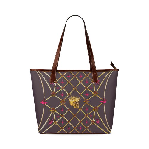 Skull and Magenta Stars-Honey Bee Pattern- Classic Shoulder Tote in Neutral Eggplant Wine, Neutral Purple