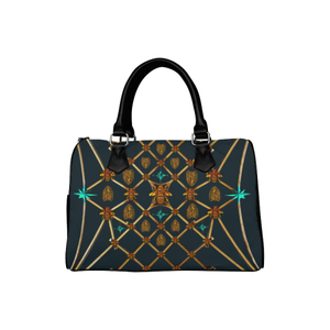 Gilded Bees & Ribs- French Gothic Boston Handbag in Midnight Teal | Le Leanian™