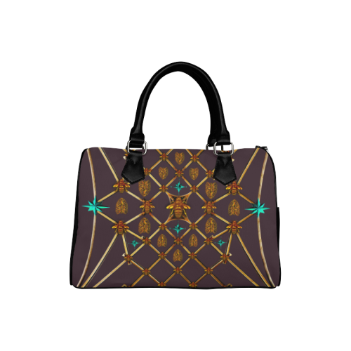 Gilded Bees & Ribs- French Gothic Boston Handbag in Muted Eggplant Wine | Le Leanian™