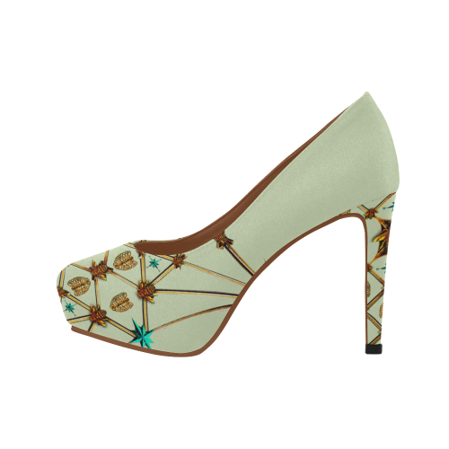 Gilded Ribs & Hive- Women's French Gothic Heels in Pale Green | Le Leanian™