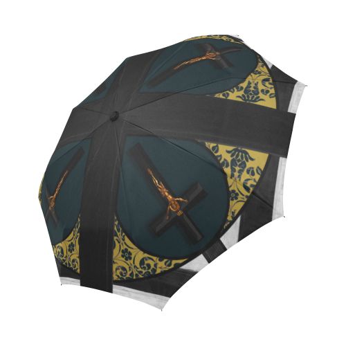 The Crossroad Crucifix- Semi Auto & Auto Foldable French Gothic Umbrella in Midnight Teal | Le Leanian™