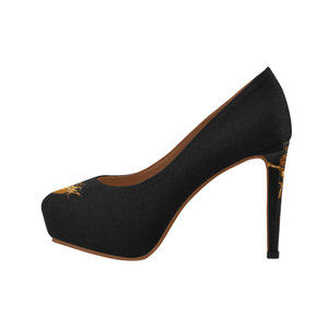 Women's Crucifix and Skull High Heel Shoes- in Color BLACK