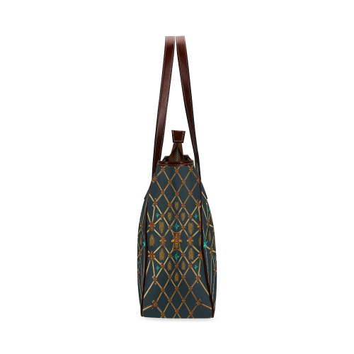 Gilded Bees & Ribs- Classic French Gothic Upscale Tote Bag in Midnight Teal | Le Leanian™