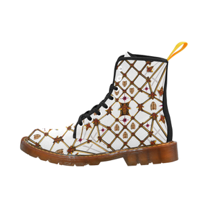 Bee Divergent Ribs & Magenta Stars- Women's French Gothic Combat  Boots in White | Le Leanian™