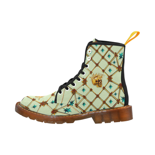 Golden Skull & Teal Stars- Women's French Gothic Combat  Boots in Pale Green | Le Leanian™