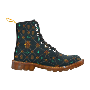 Bee Divergence Dark Ribs & Jade Stars- Women's French Gothic Combat  Boots in Midnight Teal | Le Leanian™