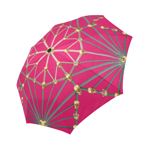 Gold Skull Cathedral-Custom Umbrella-Fashion Umbrella-French Country Chic- Goth Chic- Umbrella in Color Bold Fuchsia, Bright Pink, Pink, Hot Pink