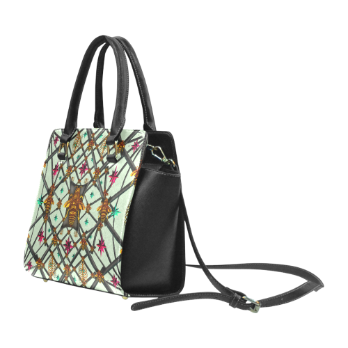 Bee Divergent Abstract- Classic French Gothic Riveted Satchel Handbag in Pastel | Le Leanian™