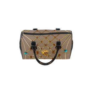 Skull & Teal Star- French Gothic Boston Handbag in Neutral Camel | Le Leanian™