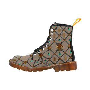 Bee Divergent Dark Ribs & Jade Stars- Women's French Gothic Combat  Boots in Cocoa Clay | Le Leanian™