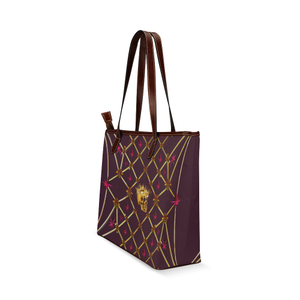 Skull & Magenta Stars- Classic French Gothic Tote Bag in Eggplant Wine | Le Leanian™