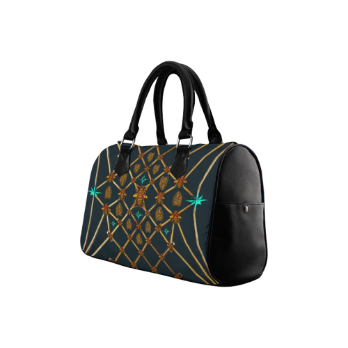 Gilded Bees & Ribs- French Gothic Boston Handbag in Midnight Teal | Le Leanian™