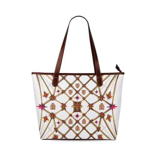 Women's Honey Bee, Ribs, Magenta Star Pattern- Shoulder Tote in Color WHITE