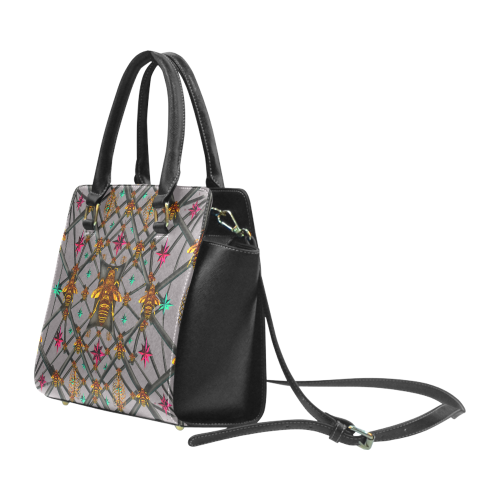 Bee Divergent Abstract- Classic French Gothic Riveted Satchel Handbag in Lavender Steel | Le Leanian™