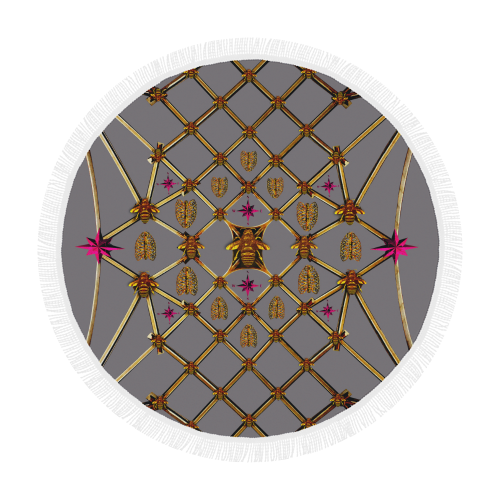 Bee Divergence Gilded Ribs & Magenta Stars- Circular French Gothic Medallion Beach Throw in Lavender Steel | Le Leanian™