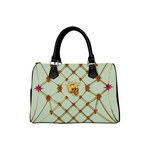 Gold Skull and Honey Bee- Punk-Classic Boston Handbag in Color Pastel Blue and Black