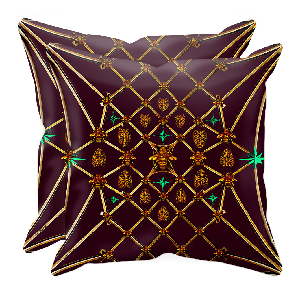 Bee Divergence Gilded Ribs & Jade Stars- Sets & Singles Pillowcase in Eggplant Wine | Le Leanian™