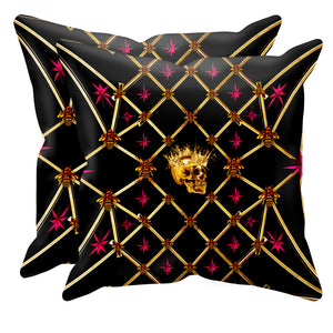 Golden Skull & Magenta Stars- Sets & Singles Pillowcase in Back to Black | Le Leanian™