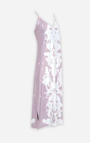 Ink Blot Reverse- 100% Silk Satin French Gothic V Neck Slip Dress in Nouveau Blush Lavender- Le Leanian™