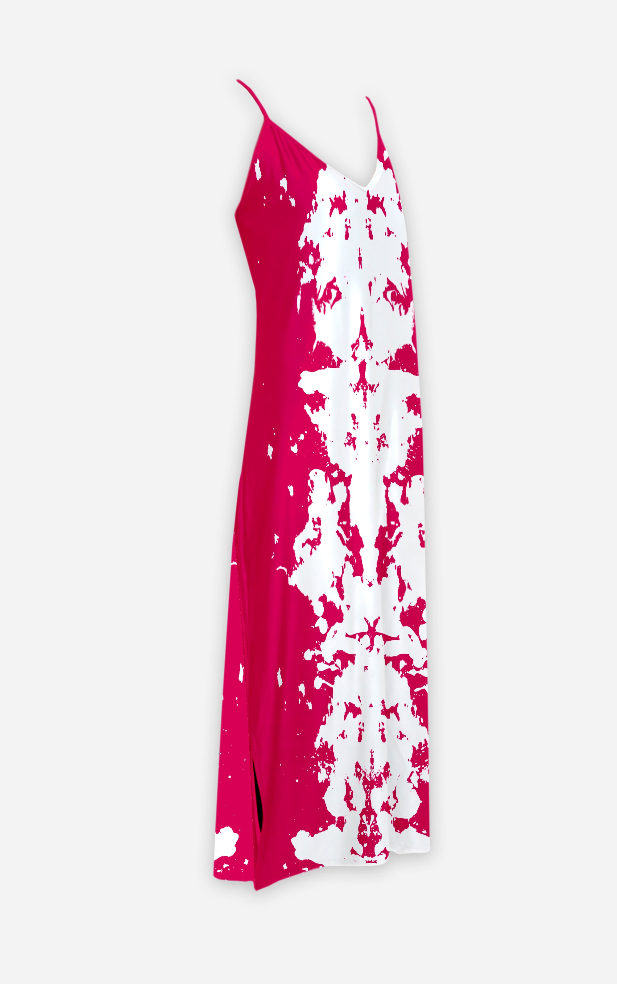 Ink Blot Reverse- 100% Silk Satin French Gothic V Neck Slip Dress in Bold Fuchsia | Le Leanian™