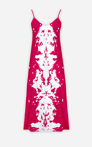 Ink Blot V Neck Slip Dress-Color Fuchsia Pink & White-Surreal Fashion-Le Leanian-The Photographist