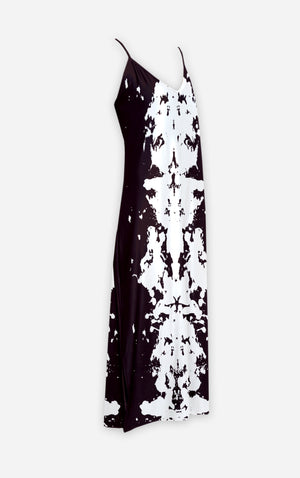 Ink Blot Reverse- 100% Silk Satin French Gothic V Neck Slip Dress in Muted Eggplant Wine | Le Leanian™