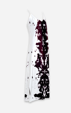 Ink Blot- 100% Silk Satin French Gothic V Neck Slip Dress in Eggplant Wine | Le Leanian™