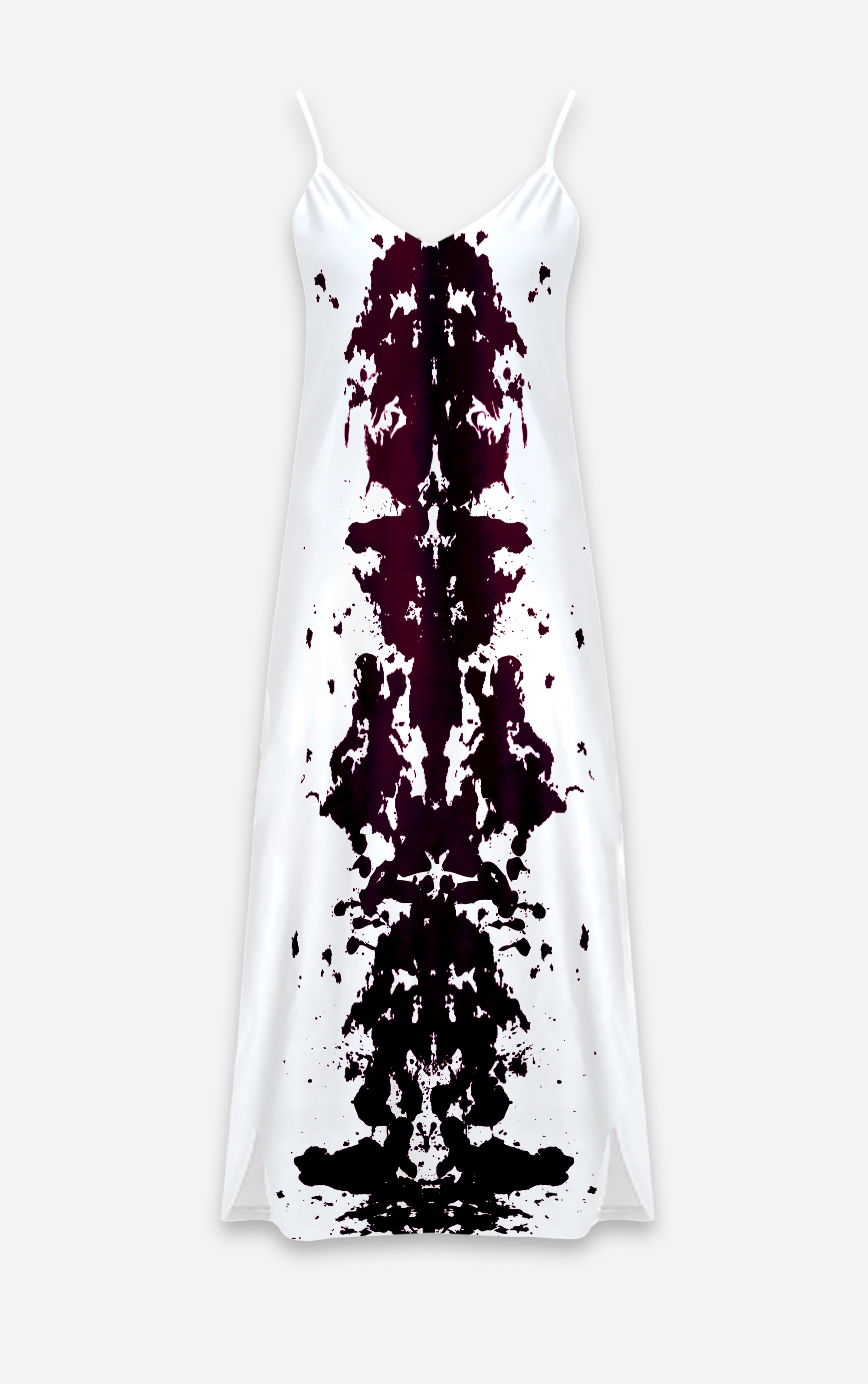 Ink Blot- 100% Silk Satin French Gothic V Neck Slip Dress in Eggplant Wine | Le Leanian™