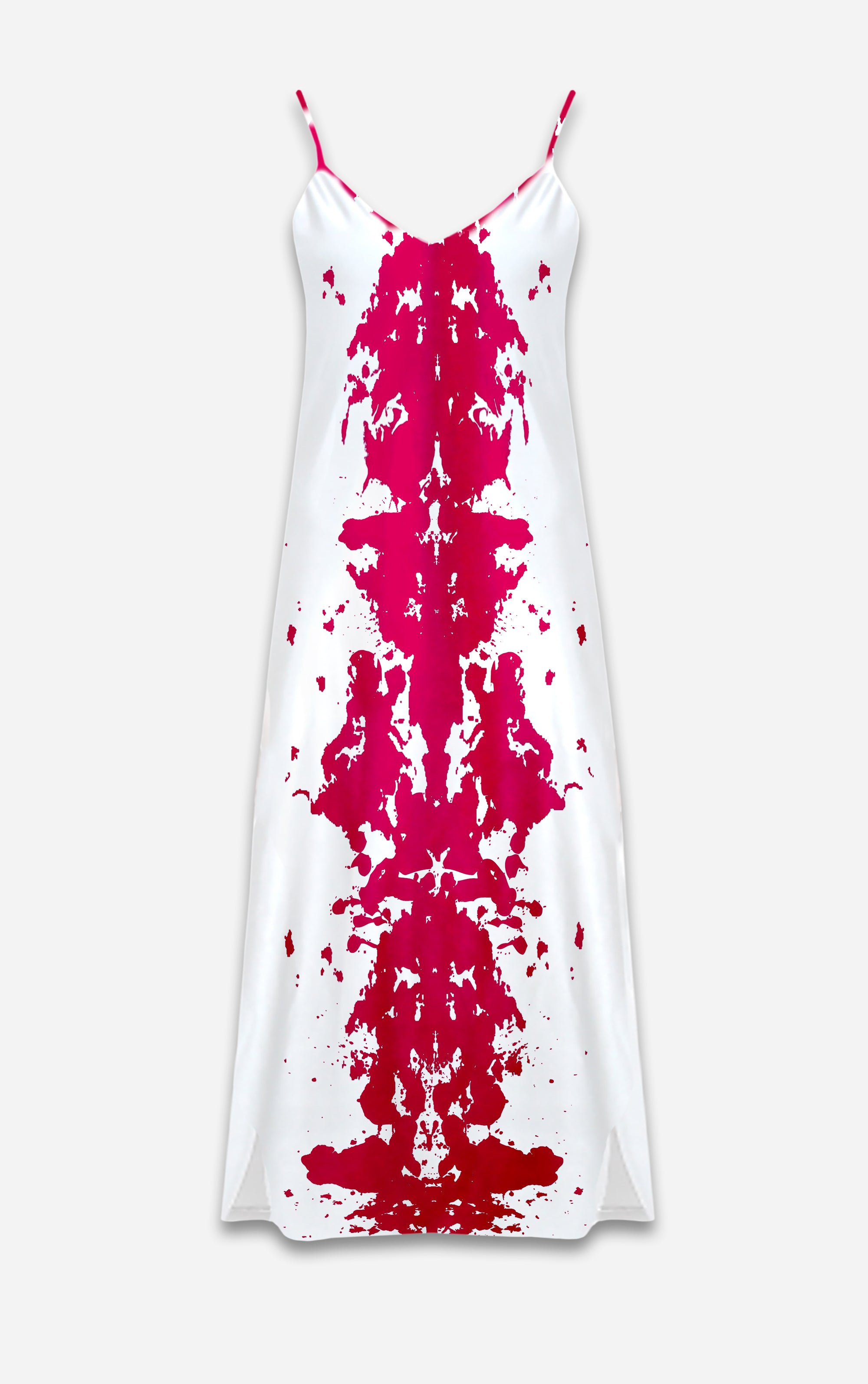 Ink Blot- 100% Silk Satin French Gothic V Neck Slip Dress in Bold Fuchsia | Le Leanian™