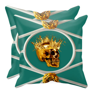Versailles Golden Skull & Crown Pillowcase- in JADE GREEN BLUE