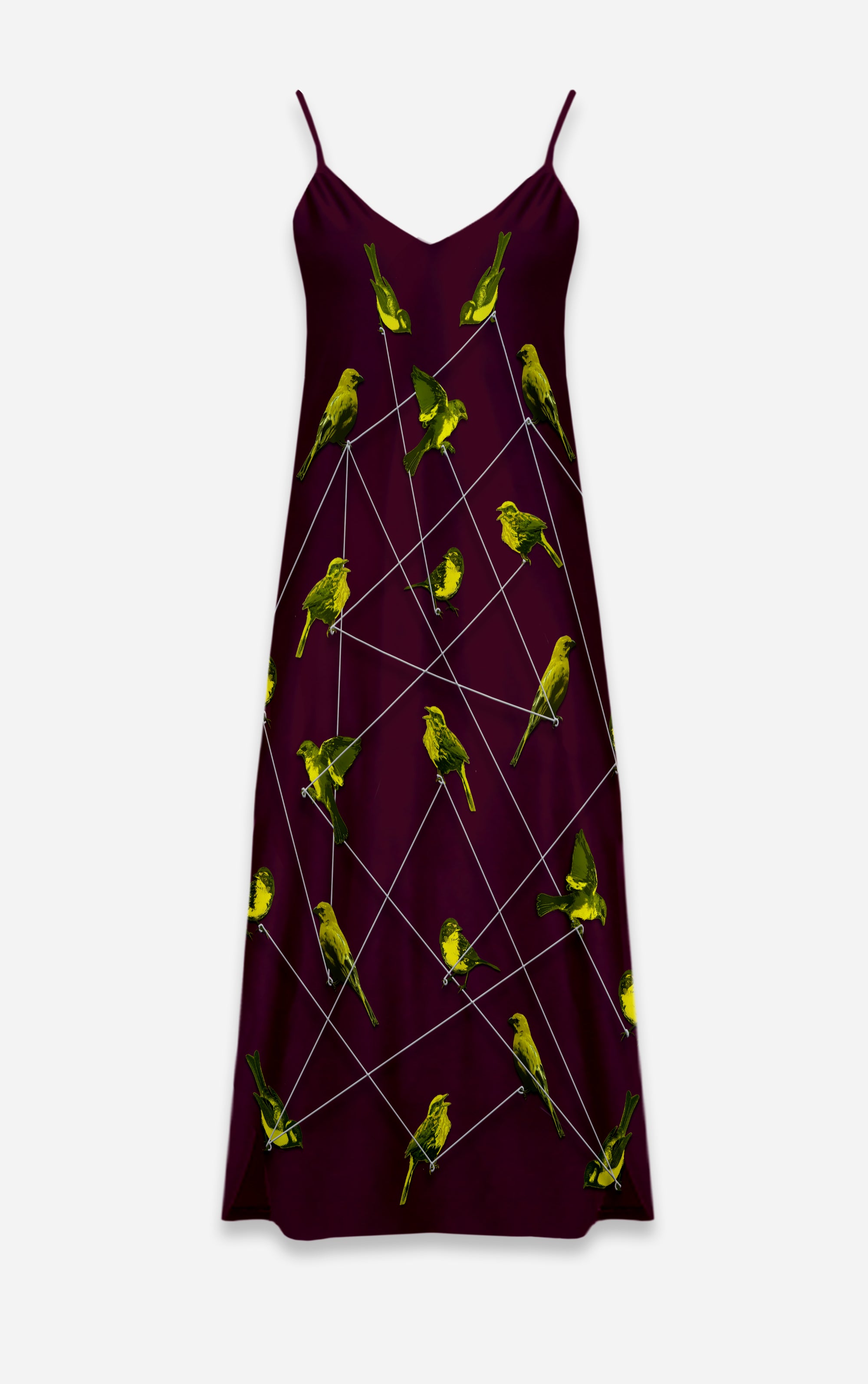 Make Me A Bird- 100% Silk Satin French Gothic V Neck Slip Dress on Eggplant Wine | Le Leanian™