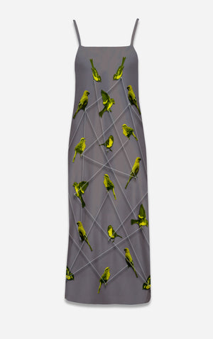 Make Me A Bird- 100% Silk Satin French Gothic V Neck Slip Dress in Lavender Steel | Le Leanian™