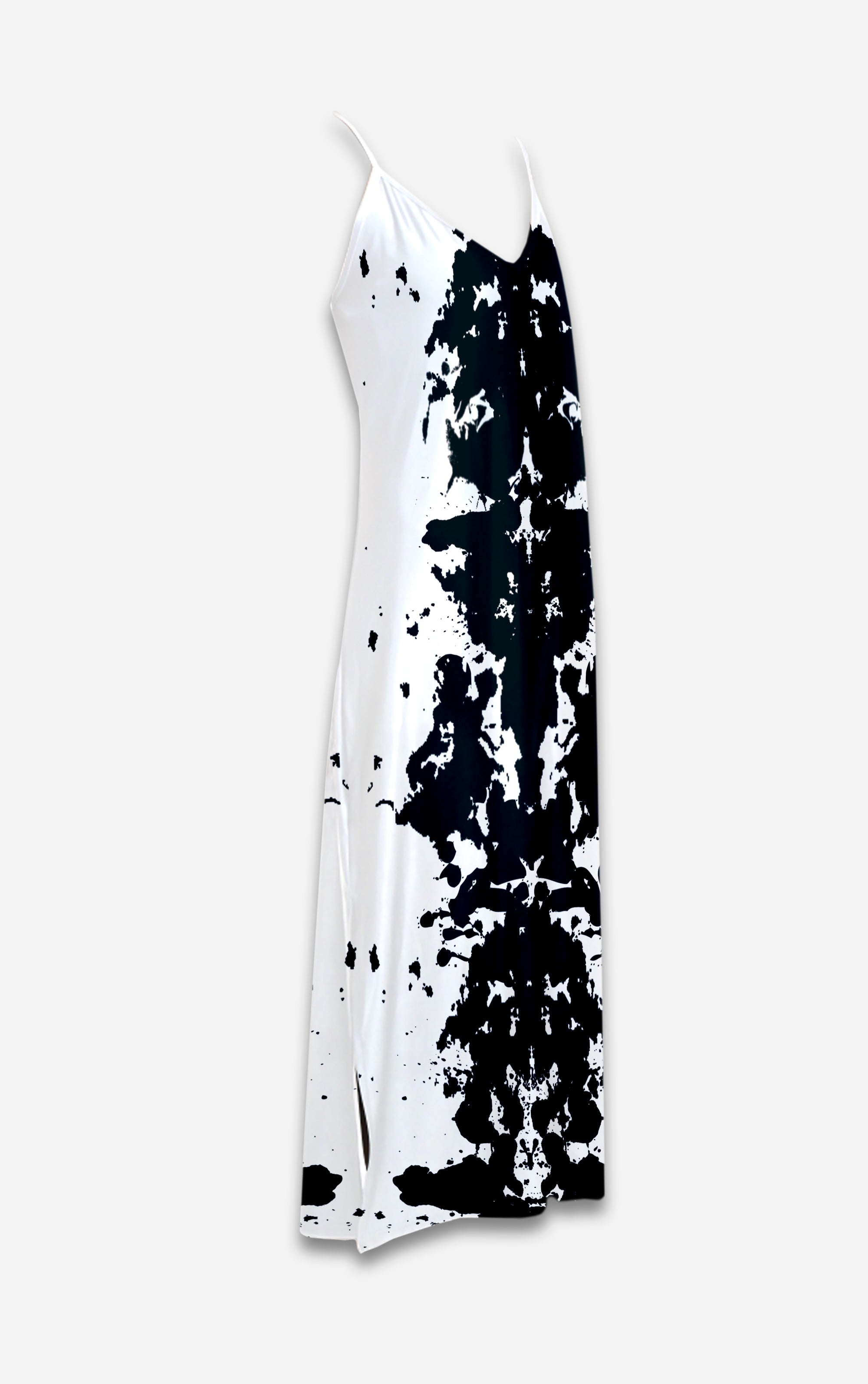 Ink Blot- 100% Silk Satin French Gothic V Neck Slip Dress in Midnight Teal | Le Leanian™