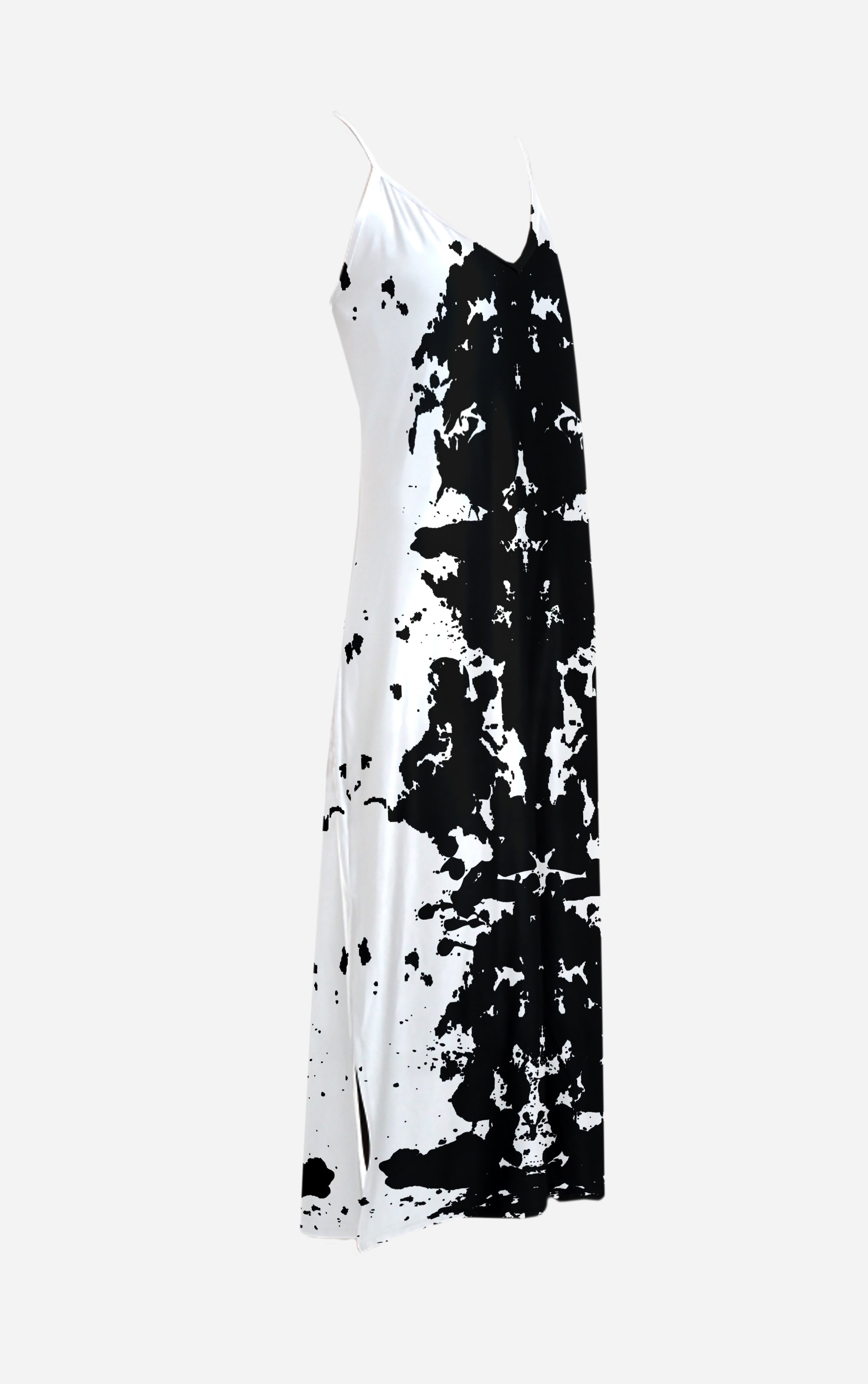 Ink Blot- 100% Silk Satin French Gothic V Neck Slip Dress in Back to Black | Le Leanian™