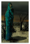 Mother wrapped in Byzantine Blue Lace in a Barren Apocalyptic Landscape-Fine Art Canvas Print