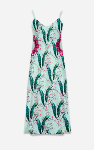 Peacock Ring Master- French Gothic V Neck Slip Dress in Blush Teal | Le Leanian™