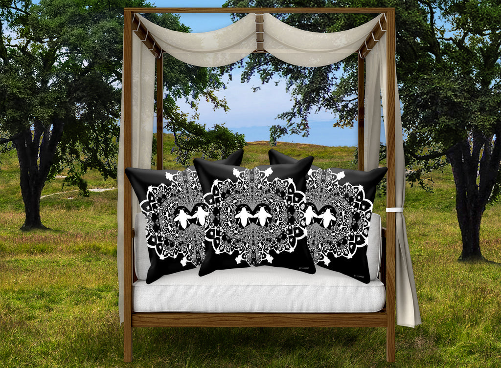 Honey Bee Hive Relief Pillowcase Set-French Country- Black