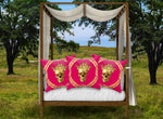 Satin and Suede Pillow Case-Cushion Cover-Gold SKULL-GOLD WREATH- Color BOLD FUCHSIA, HOT PINK, PINK