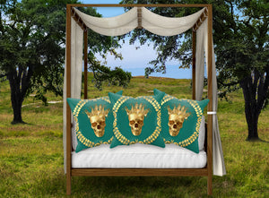 Satin and Suede Pillow Case-Cushion Cover-Gold SKULL-GOLD WREATH- Color JADE TEAL, BLUE GREEN