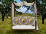 Caesar Gilded Skull- French Gothic Satin & Suede Pillowcase in Lavender Steel | Le Leanian™