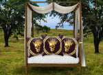 Gold Caesar Skull Pillowcase Set in Eggplant Wine Purple