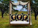 Satin & Suede Pillow Case-Cushion Cover-Gold WREATH-GOLD SKULL- Color NAVY BLUE