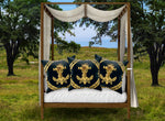 Satin & Suede Pillow Case-Cushion Cover-Gold WREATH-GOLD SKULL- Color NAVY BLUE